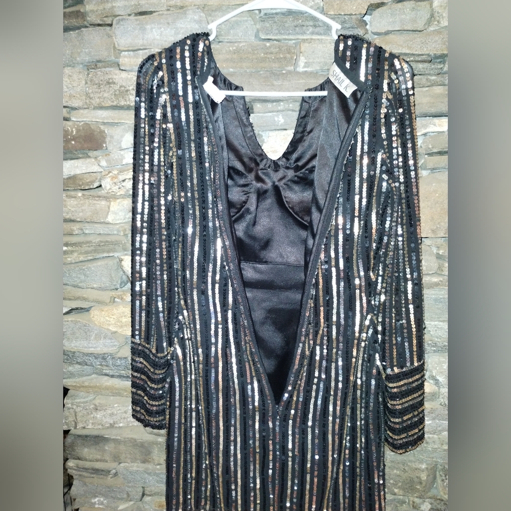 Shail K sexy sequin black long sleeve dress, lots of bling, size 2 - Picture 6 of 9